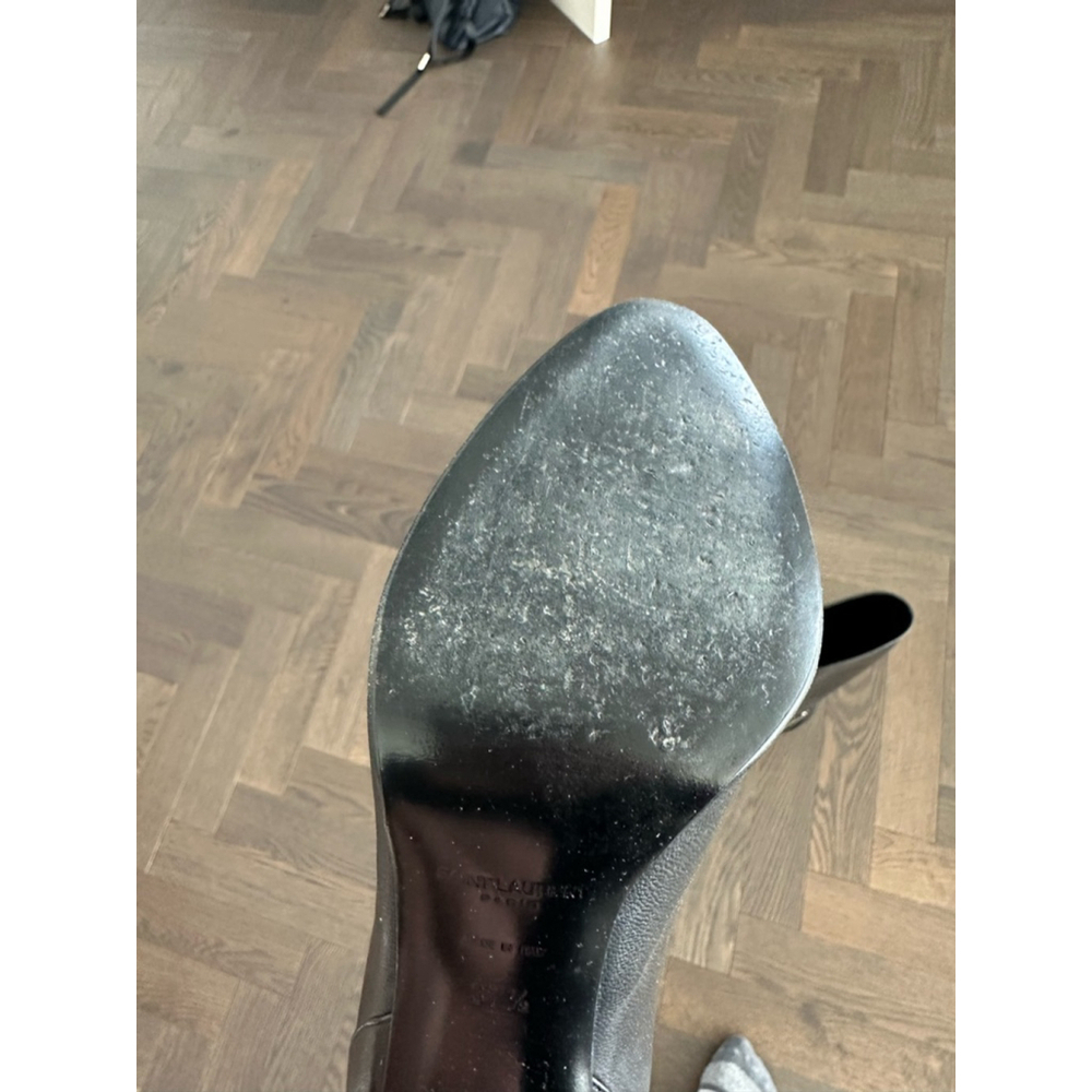 Women's Saint Laurent Black Leather Boots Size 37.5 - Picture 9 of 14